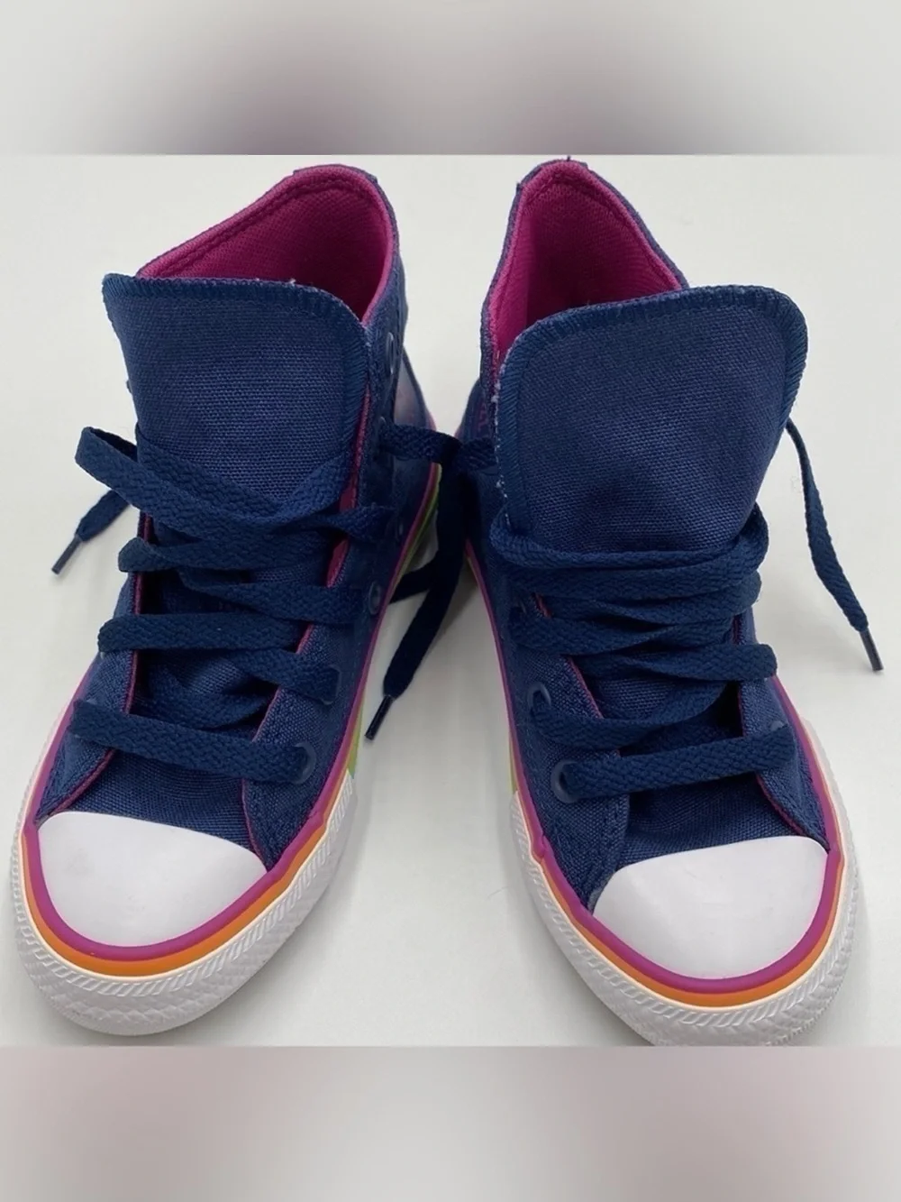 Converse Kids Navy Blue Canvas High Tops with Rainbow Trim Size 11 Toddler